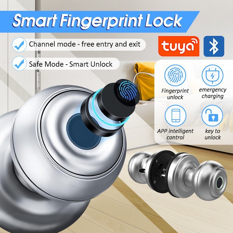 TUYA kunci pintu sidik jari kenop pintar Kontrol Bluetooth kunci pintu sidik jari kunci pintu pintar