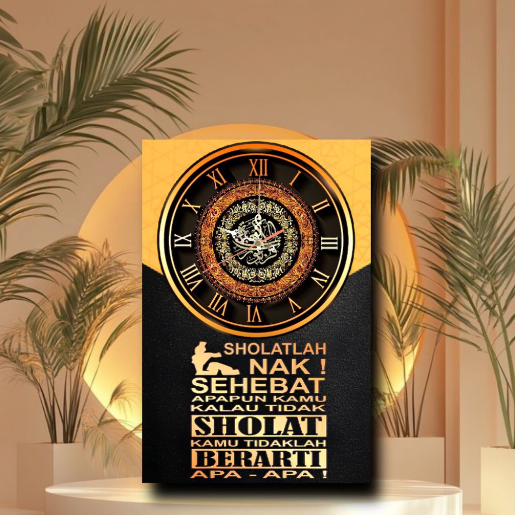 Jam Dinding Unik Solatlah Nak Motif Gold