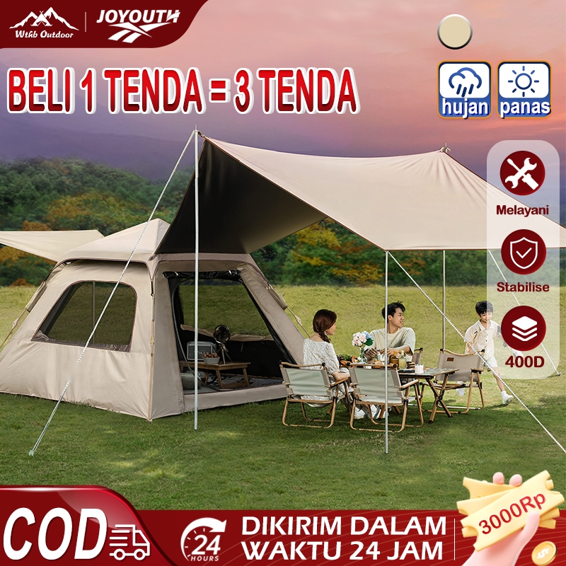 JOY Tenda Camping Waterproof Kain 2 IN 1 Tenda berkemah sepenuhnya otomatis tenda camping jumbo