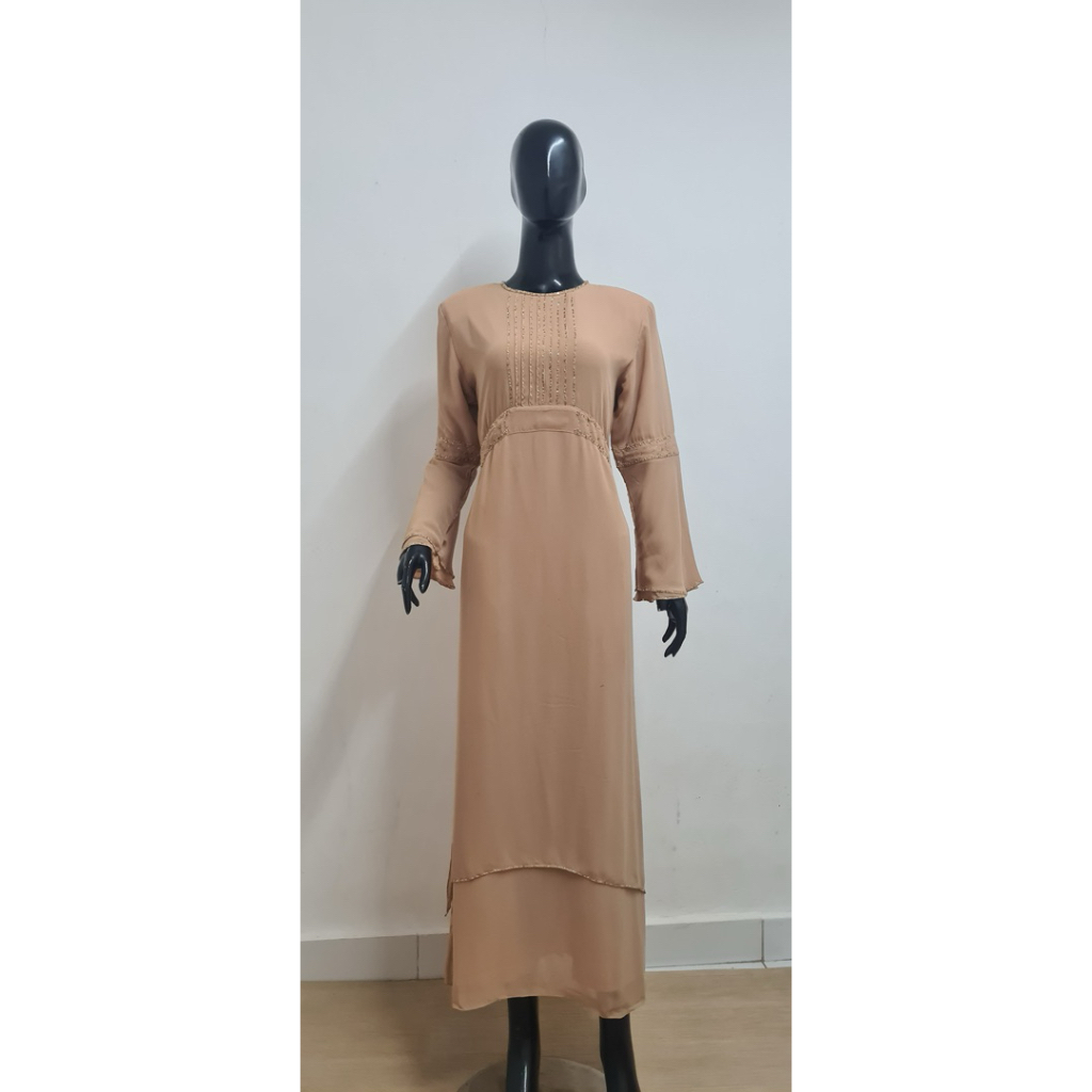 Dress umroh haji, gamis malaysia, dress premium moca, coklat