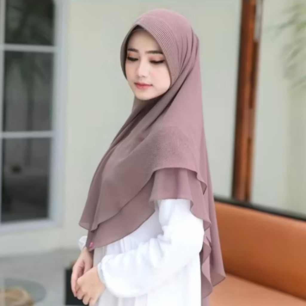 Hijab Jilbab Kerudung Khimar Jumbo 2 Layer Bahan JERSEY PREMIUM