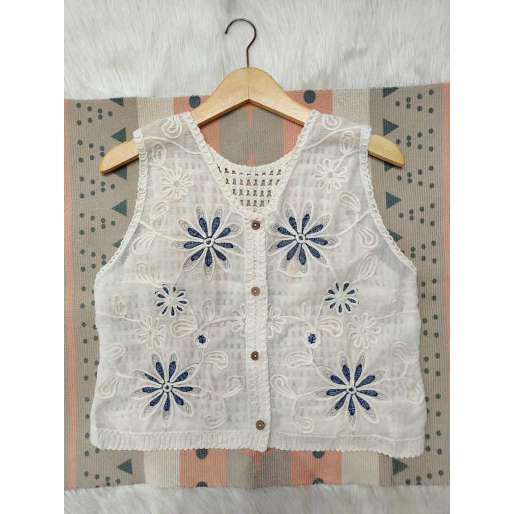 Outer Rompi Bordir | Vest Rajut Floral Korean Style | Luaran Cantik Kekinian Vest Renda Bordir Bunga