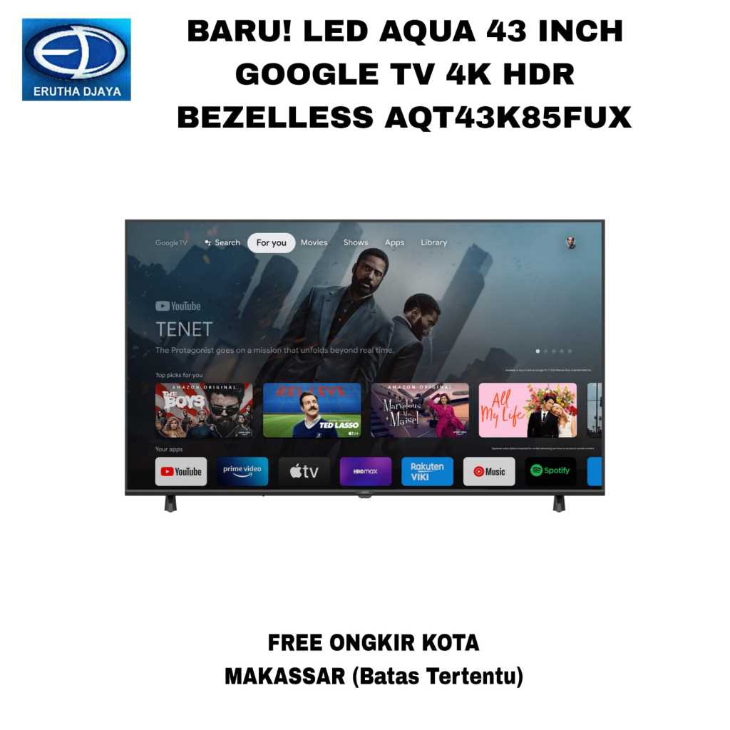 LED AQUA 43 INCH GOGLE TV 4K HDR BEZELLESS AQT43K85FUX