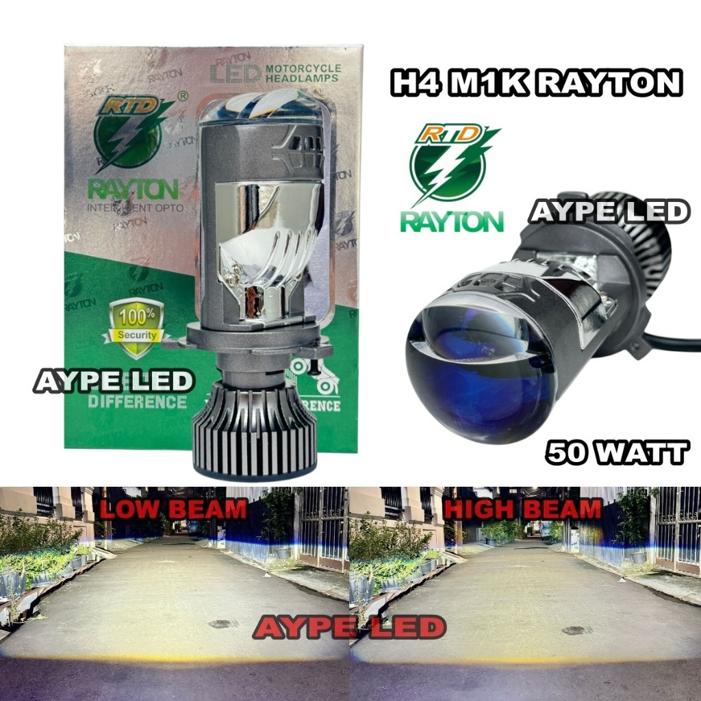 Lampu Utama Mini Projie H4 Rayton M1K 50 Watt Cahaya Biled Flat Double High Beam