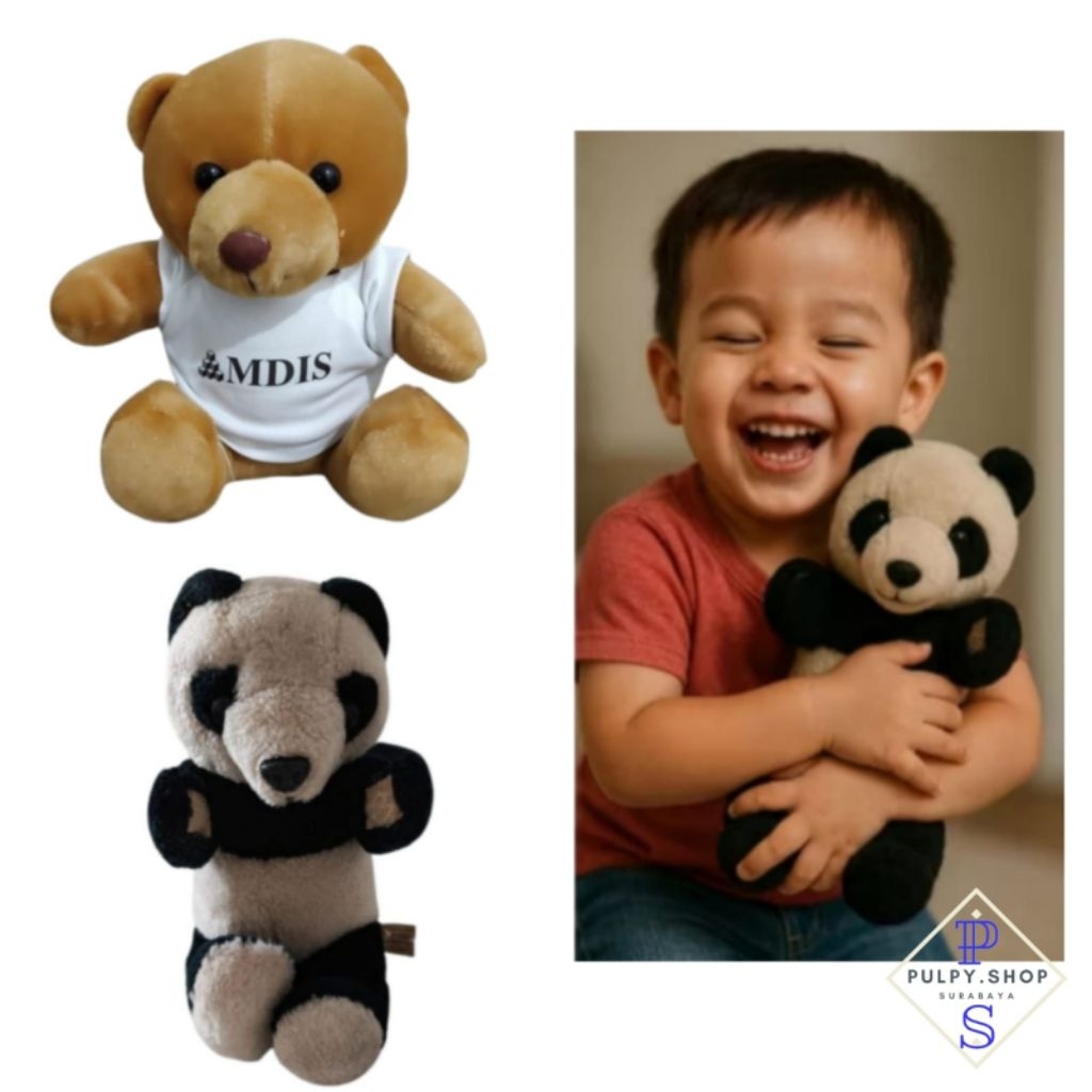 Boneka Mainan Anak Wisuda Teddy Bear Karakter Beruang Buket Plush Doll Motif Panda Hitam Putih
