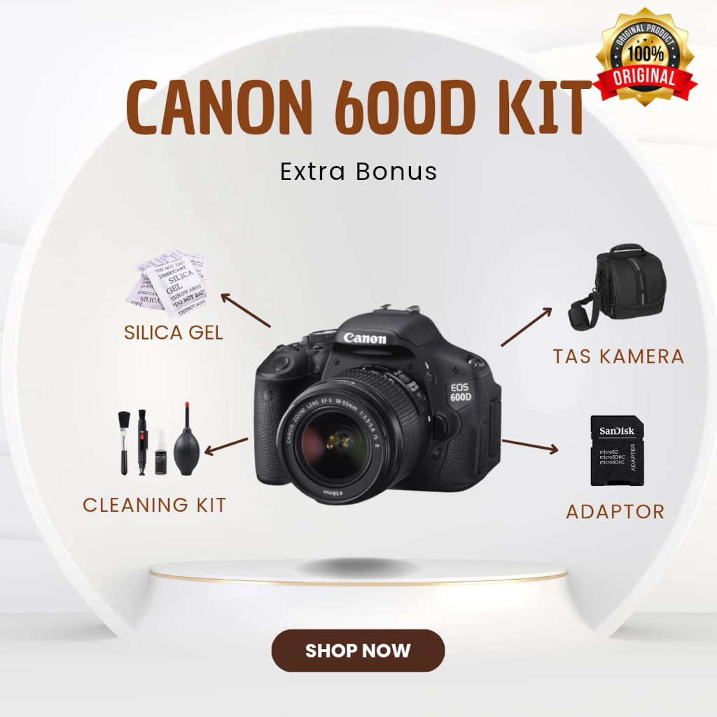 KAMERA CANON 600D + KIT 18-55MM LAYAR FLIP MULUS NO VIGNETE SEPERTI BARU