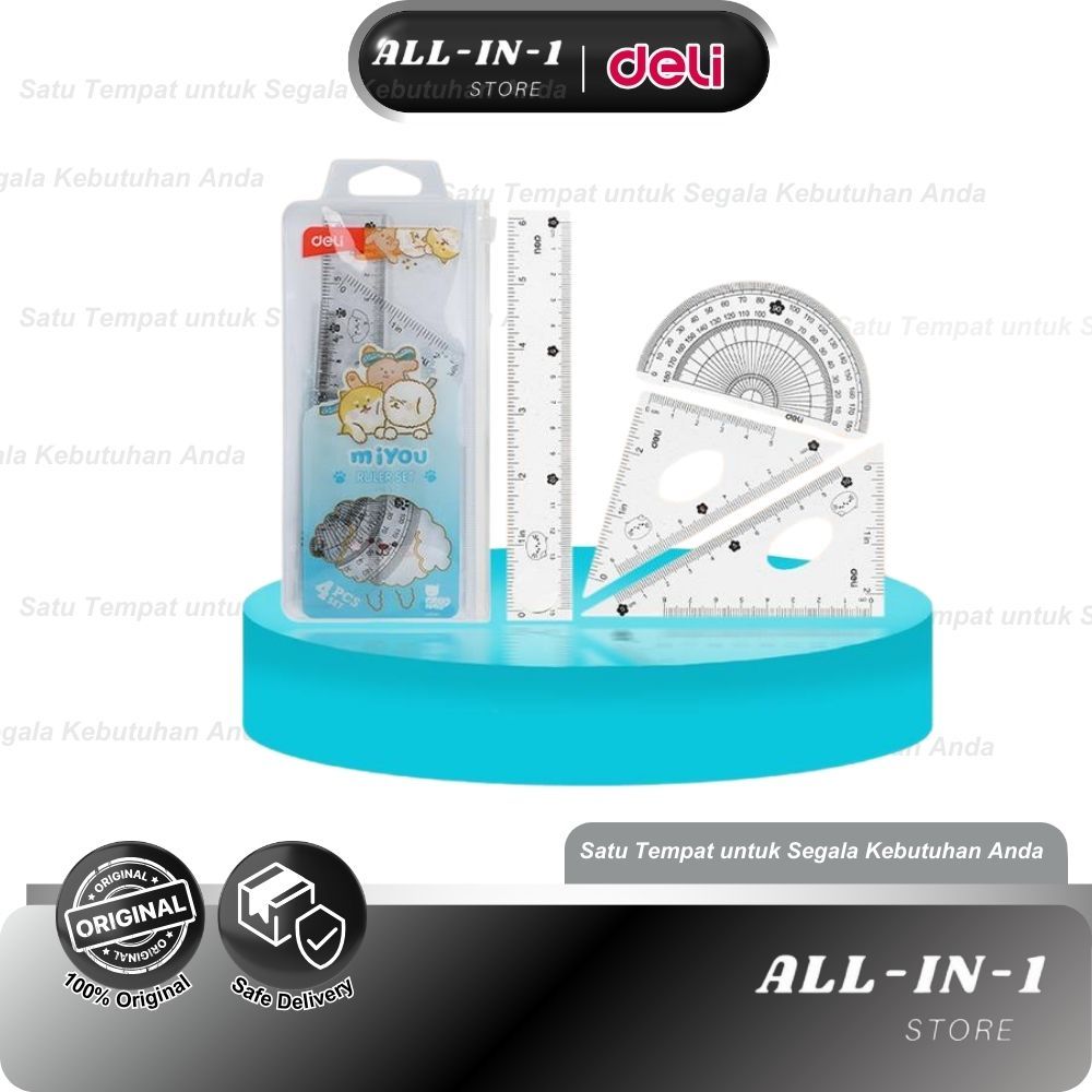

Deli Ruler Set / Set Penggaris Isi 4pcs Packaging Zip Bag Desain Miyou EH657