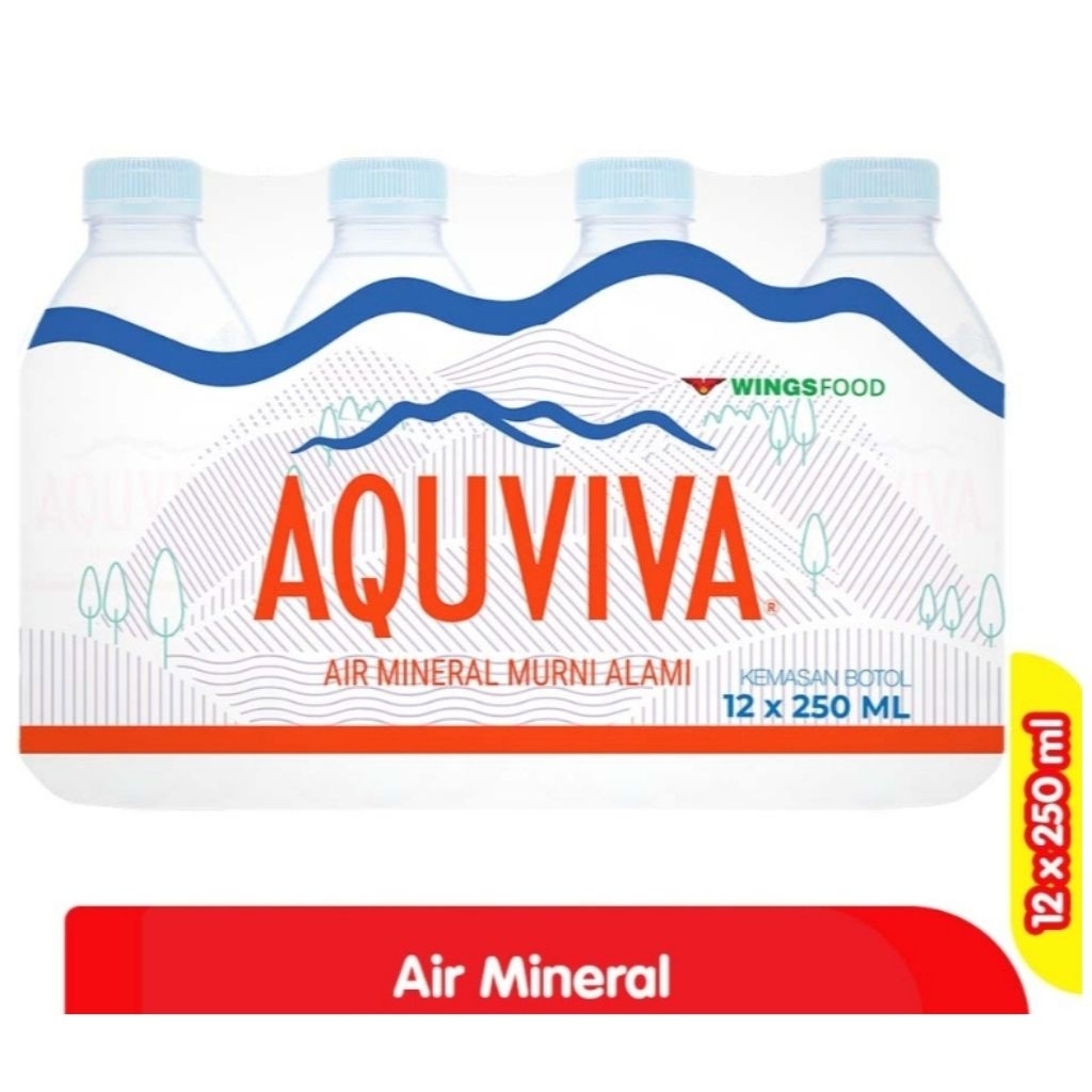 1 Dus/12 Pcs Aquviva Air Mineral Murni Alami Kemasan Botol Plastik Kecil/Mini 250 ML By Wings Food N