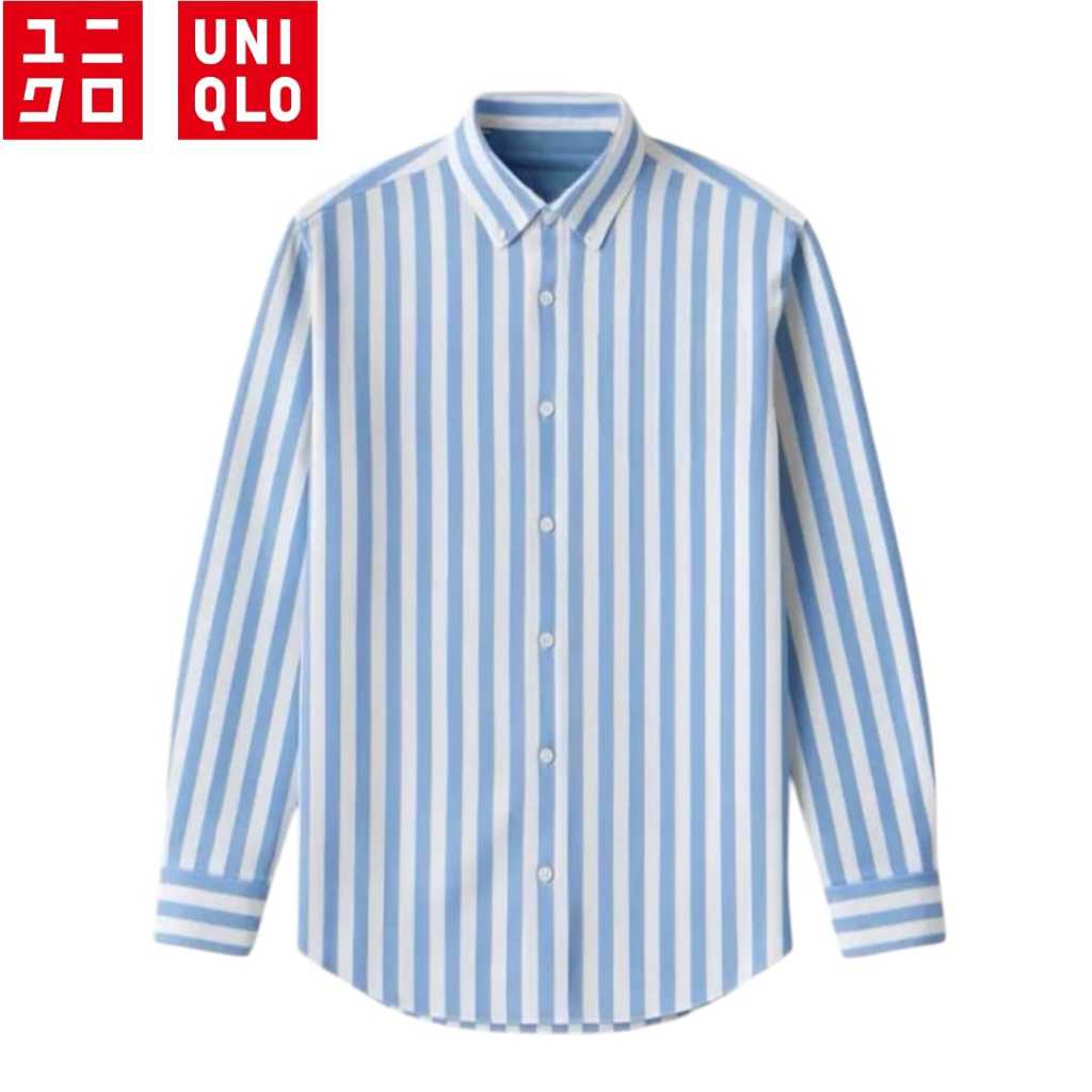Kemeja Pria Lengan Panjang Motif Garis Slim Fit Casual Pantai Terbaru