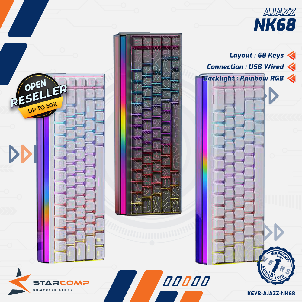 Ajazz x Nacodex NK68 / NK-68 Wired Mechanical Keyboard Colorful With Side Ambient RGB Lighting Box -