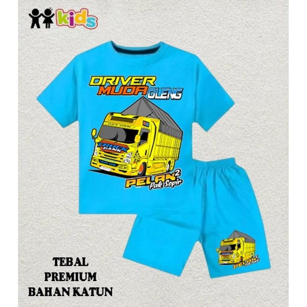 setelan anak laki laki perempuan umur 6bulan-10tahun motif mobil truk oleng kaos anak setelan