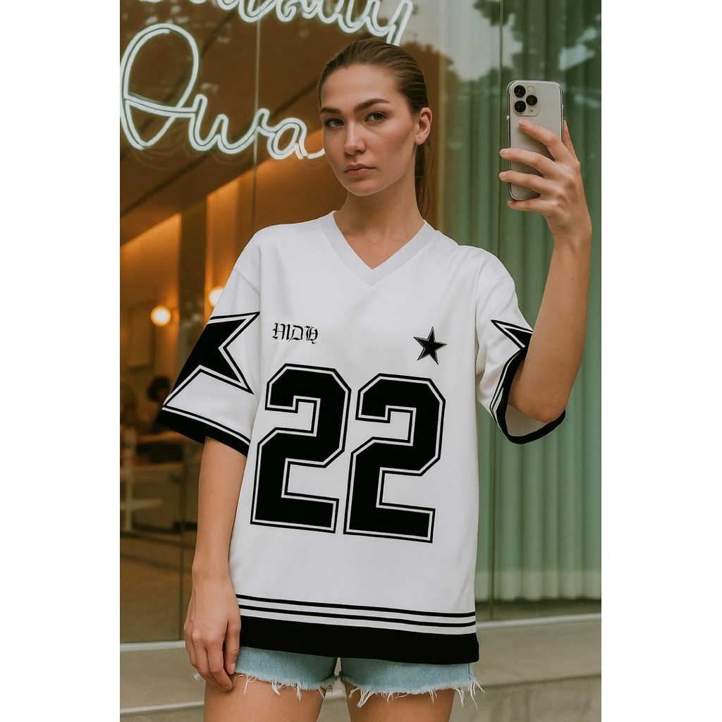 Jersey Vintage Oversize Streatwear Boxy Hockey Baju Dewasa Jersey Number