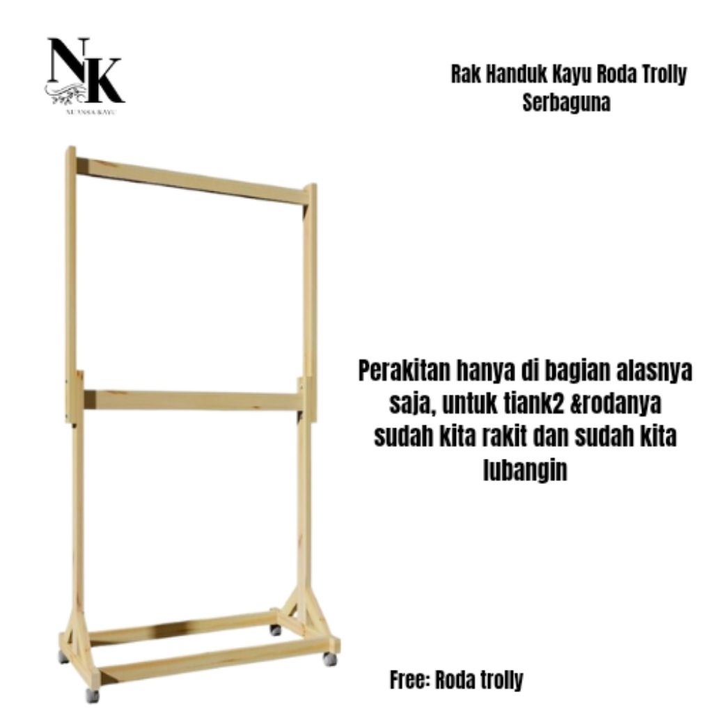 Rak Handuk Kayu Serbaguna/ Rak Handuk Roda Troli/ Rak Tangga Kayu/ Rak Handuk Aesthetick Minimalis