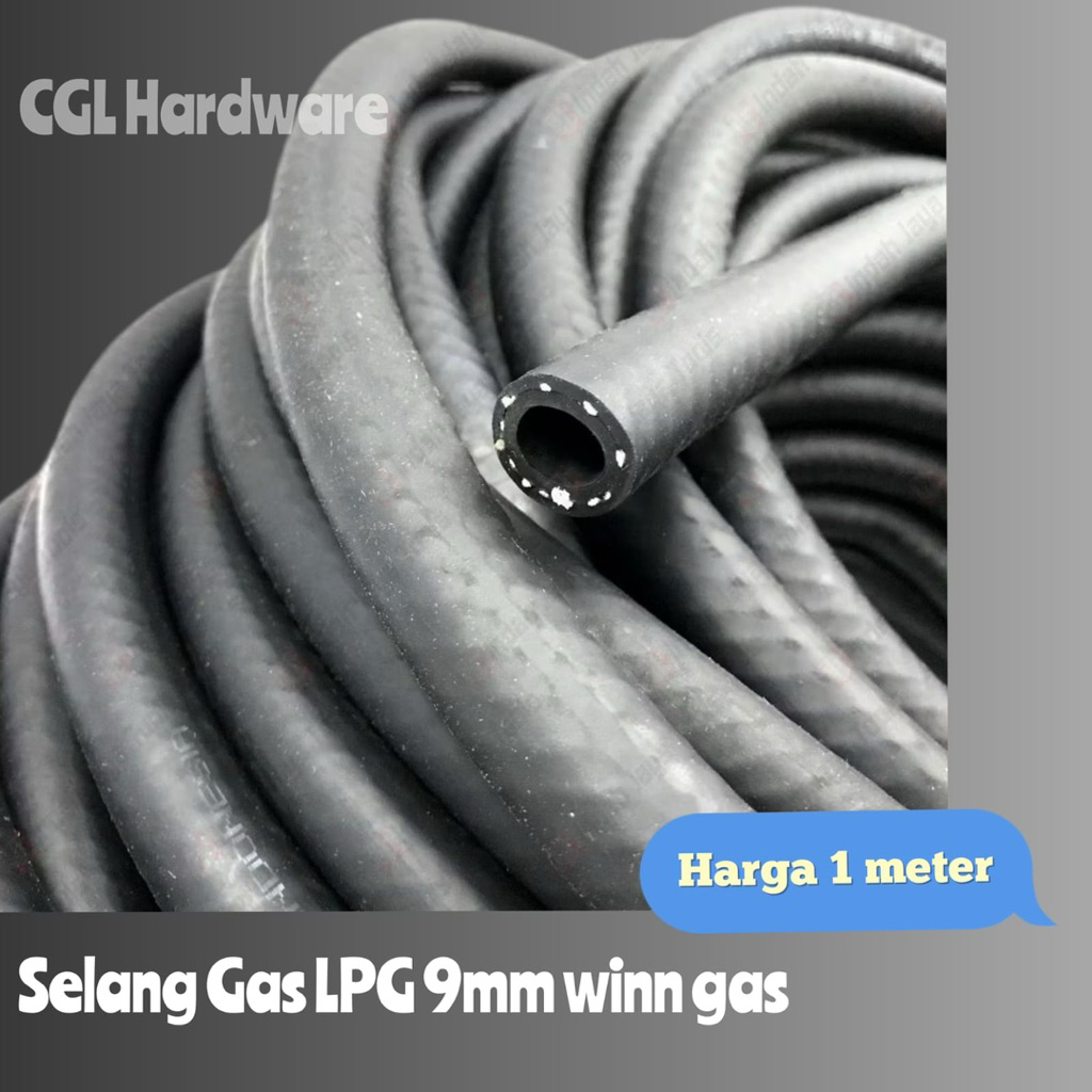 Selang Gas LPG 9mm meteran Rol hitam winn gas