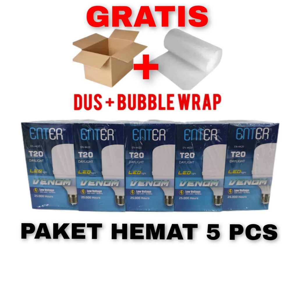 ENTER VENOM Lampu VENOM Lampu LED ENTER Putih BOHLAM LED HEMAT ENERGY PAKET 5 BUAH LAMPU