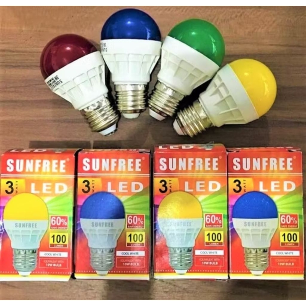 LAMPU LED SUNFREE WARNA MERAH BIRU 3WATT / BOHLAM WARNA MERAH BIRU SUNFREE 3W