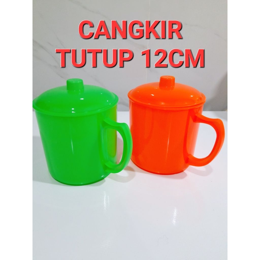 Cangkir Tutup 12cm GM / Cangkir Plastik Mug Bergagang Dengan Tutup Gelas Air Teko Cangkir Tutup Besa