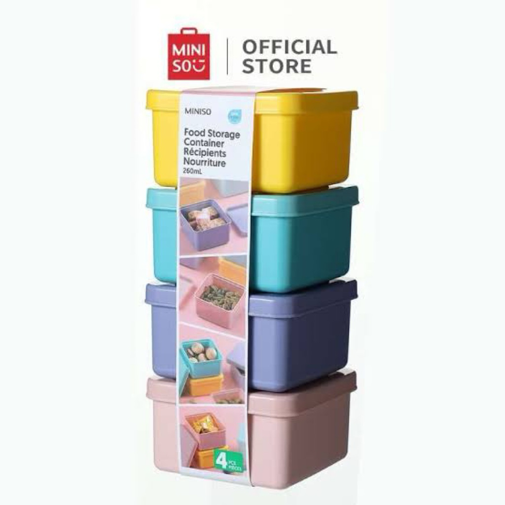 Kotak Makan MINISO Food Storage Container 4pcs Kotak Penyimpanan Makanan Tempat Makan MINISO