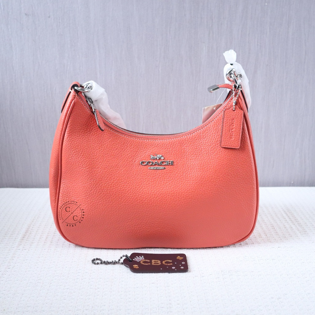 CBC -  Coach Leather Teri Hobo Bag Tangerine with Signature Canvas Strap Khaki