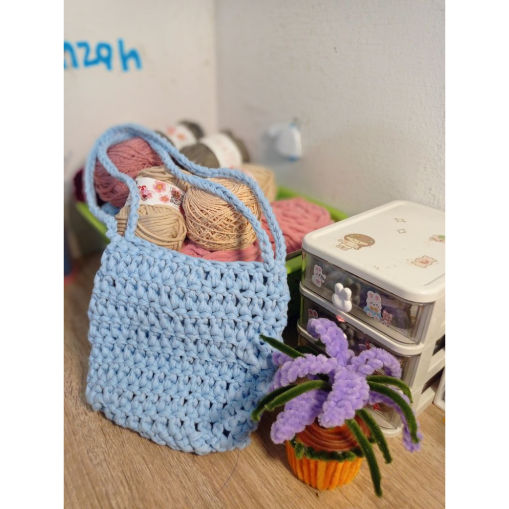 Net Bag Crochet. Tas Rajut Net. T-Shirt Yarn Bag