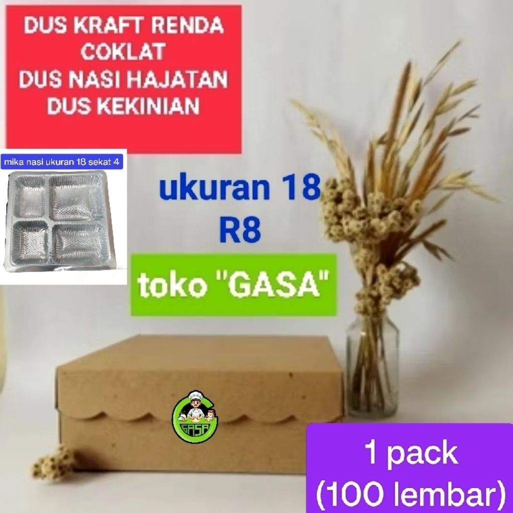 

100pcs uk18 kerdus dus kotak Kraft coklat ukuran 18 350gr / dus Kraft R8 (18x18x7) / dus box nasi / kerdus hajatan / catering /kerdus nasi kotak/dus Kraft 18x18x7 cm coklat