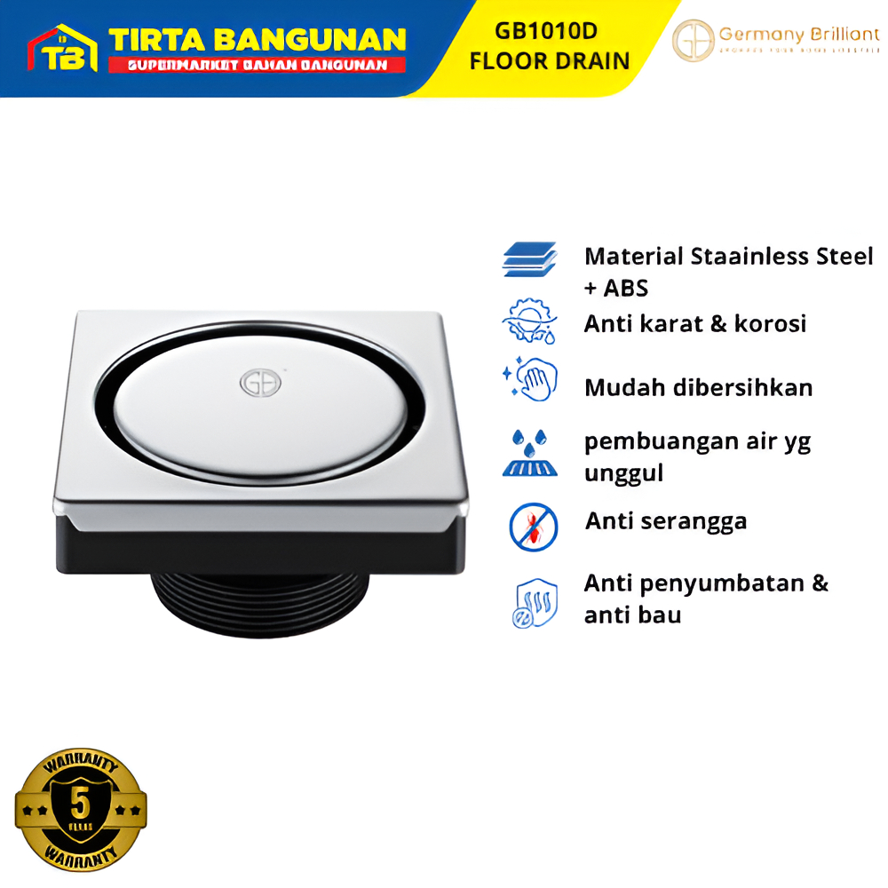 GERMANY BRILLIANT GB1010D FLOOR DRAIN SARINGAN PEMBUANGAN AIR KAMAR MANDI ANTI KARAT