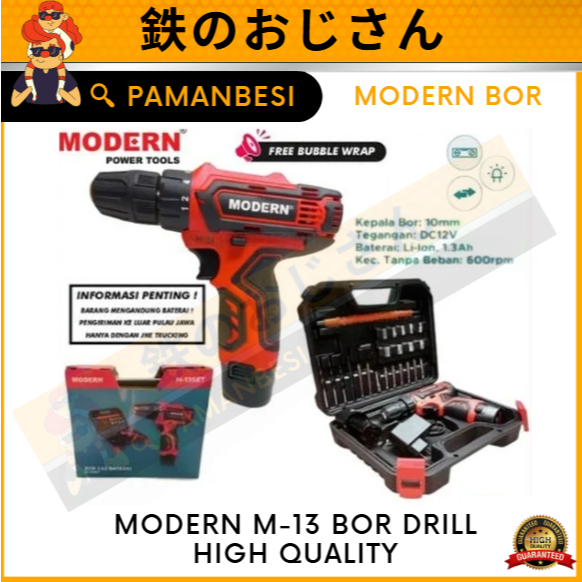 MODERN M-13 Bor Cordless Drill Baterai Tangan Beton Charger Cas Mesin Torsi