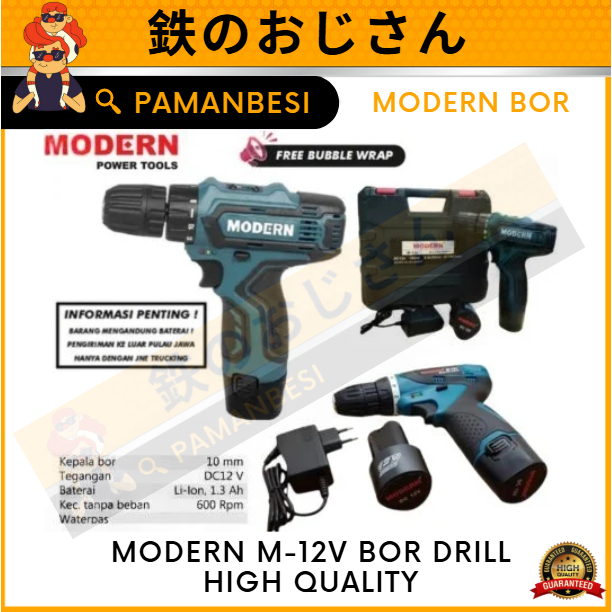 Bor Tanpa Kabel MODERN M-12V dengan Baterai dan Charger