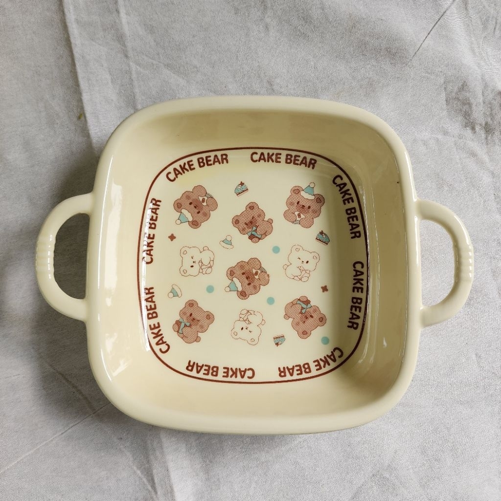 Ceramic collections - Cake bear square ceramic deep plate (1pc) (jual murah)