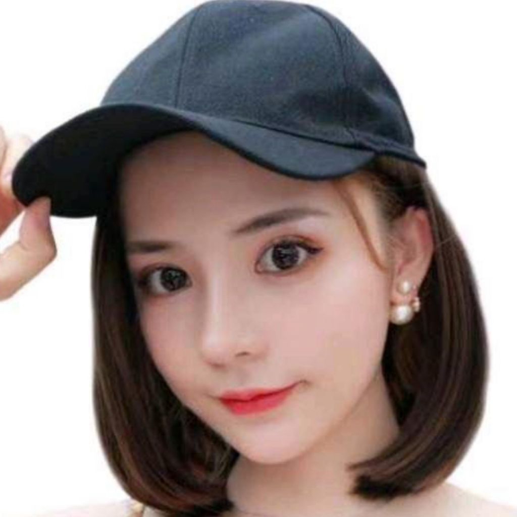 topi wig bob, topi wig pendek, topi wig wanita, topi wig  korea, topi wig base ball, topi wig kekini