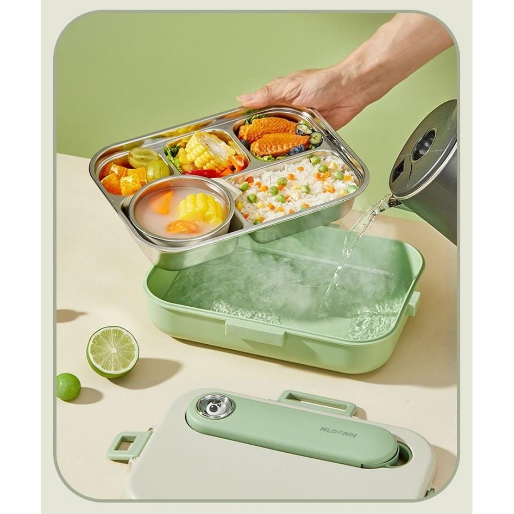 Set Lunchbox Premium. Set Kotak Bekal. Motif Panda 5 Sekat