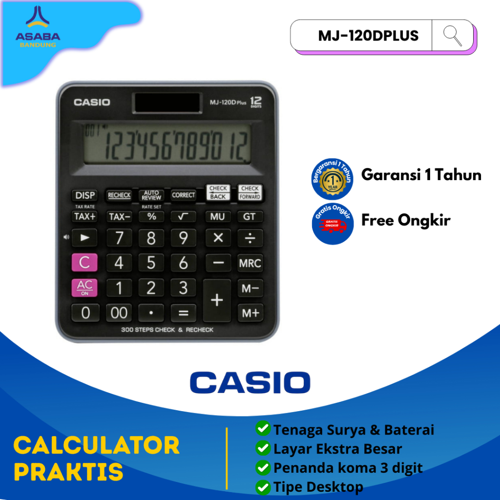 

Asaba Bandung - CASIO MJ-120DPLUS - Kalkulator Toko Dagang - Fungsi Recheck - 12 digit