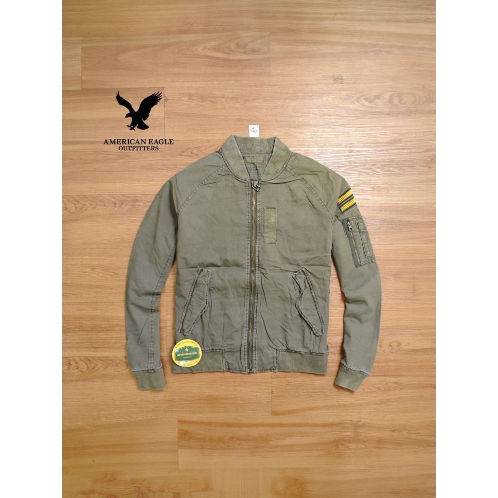american eagle Casual bomber green army canvas jacket