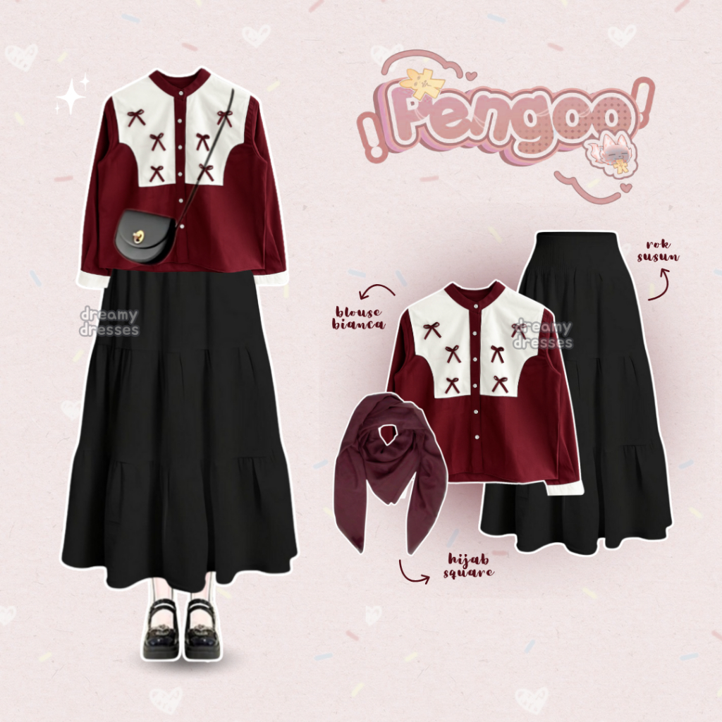 dreamy - Setelan 3in1 One Set Korean Outfit Remaja Kekinian (Hijab, Blouse, Rok) Outfit Remaja 307