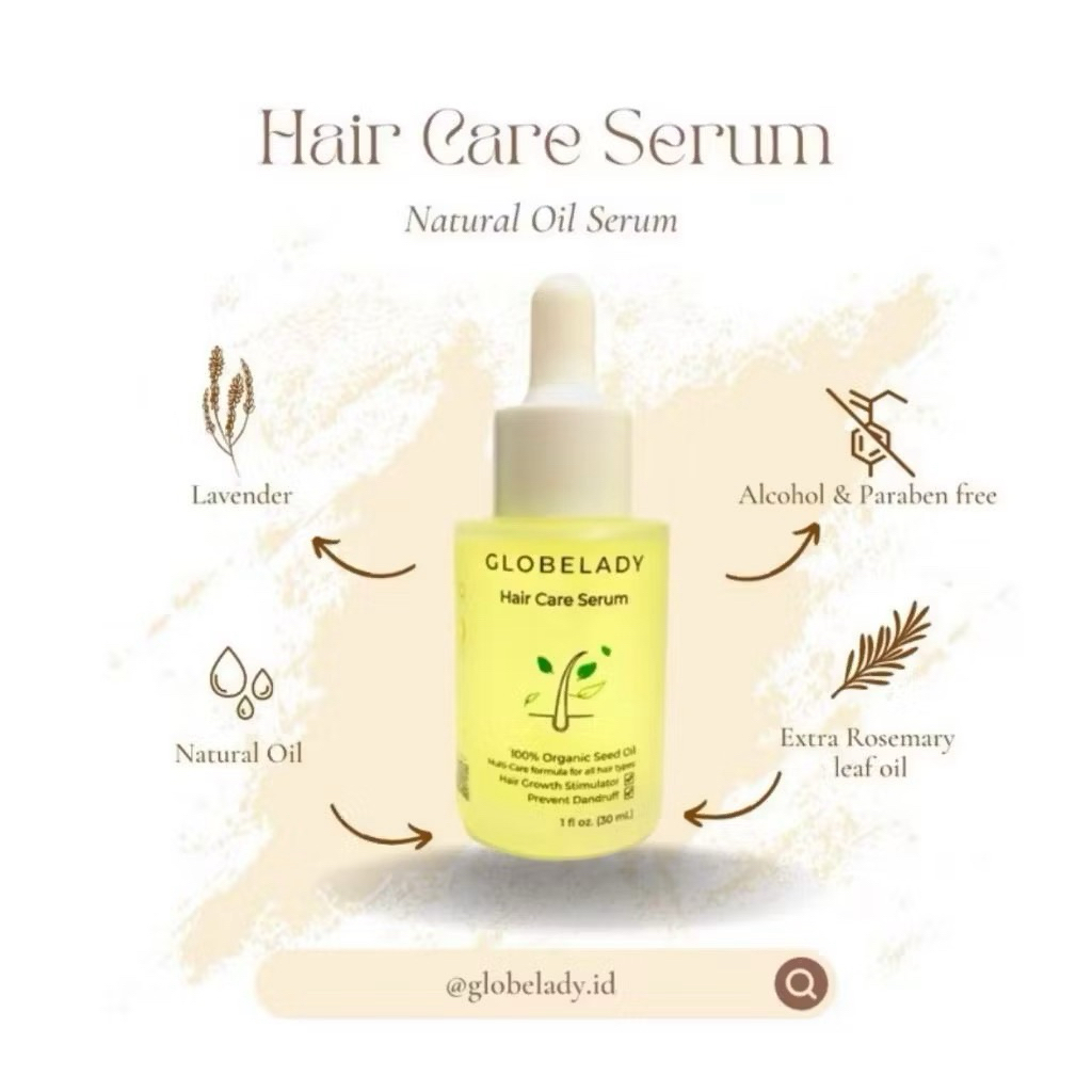 Serum Rambut Rontok GLOBELADY 100% Hair Oil Alami Halus & Tebal BPOM
