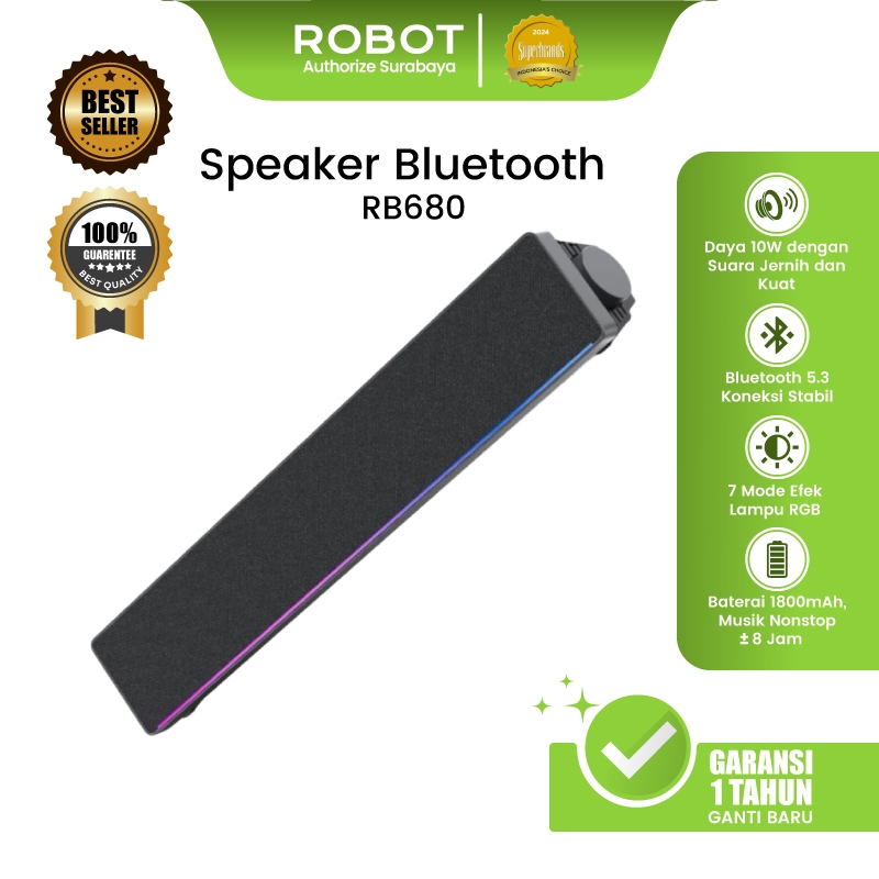 ROBOT Speaker Bluetooth 53 10W Bass Kuat Suara Jernih Sky Sound Field 75 Derajat RGB 7 Mode TF Card 