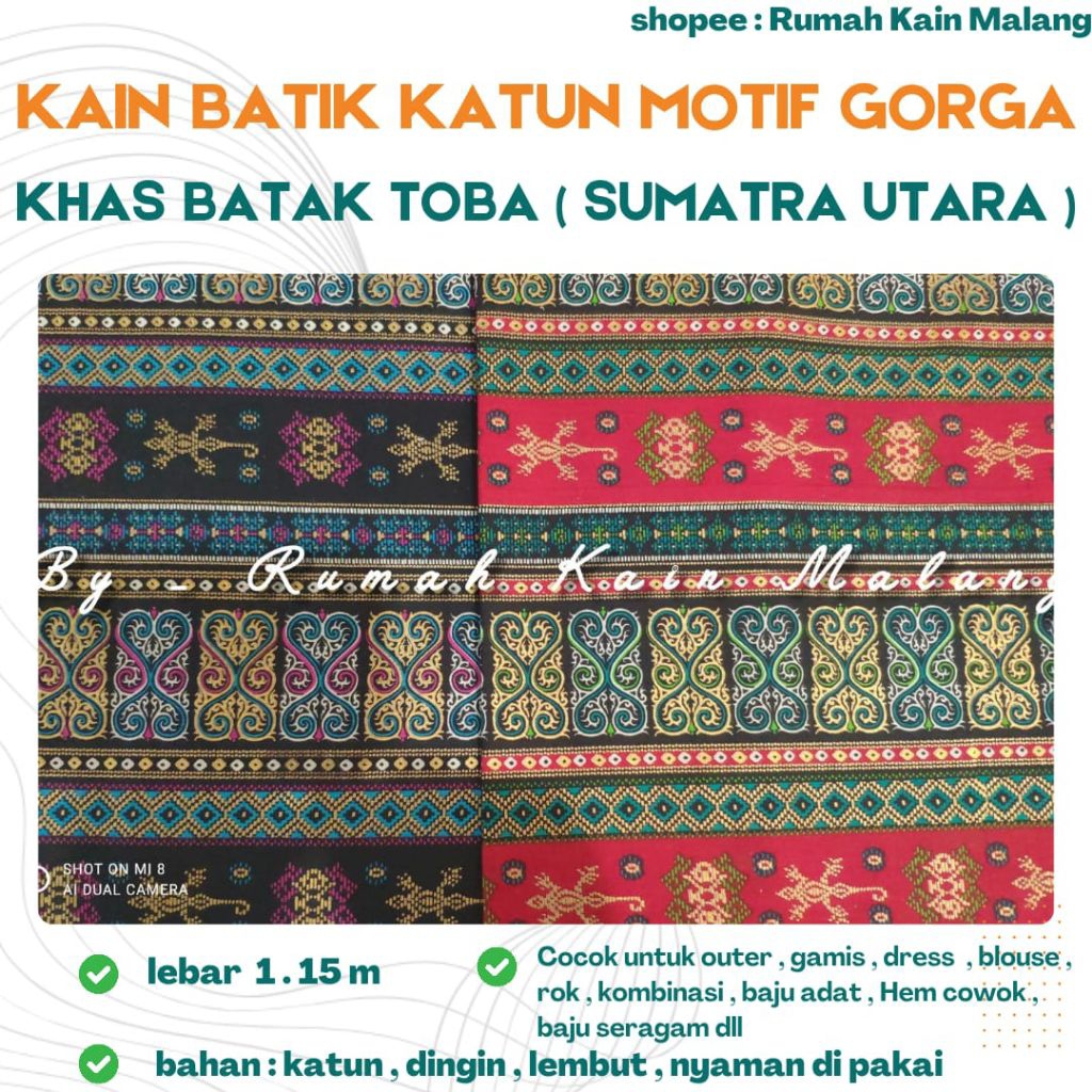 KAIN BATIK KATUN MOTIF GORGA KHAS BATAK TOBA ( SUMATRA UTARA ) || ( HARGA PER 0.5 METER )