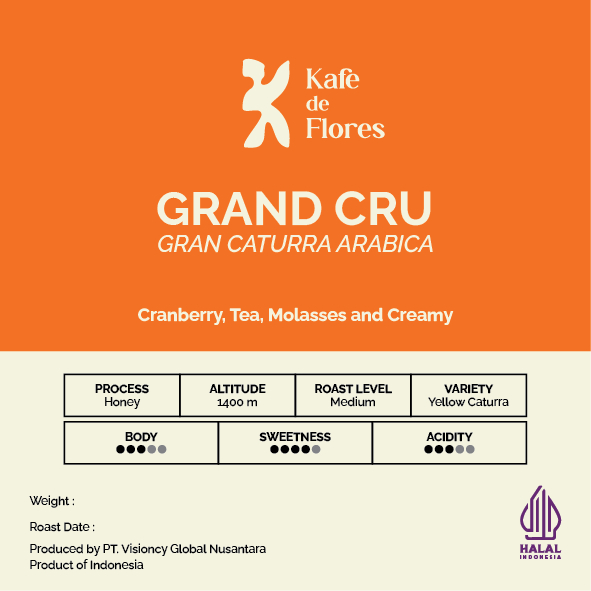 

Flores Coffee Arabica Beans Honey - Grand Cru - Kopi Manggarai - Kafe De Flores