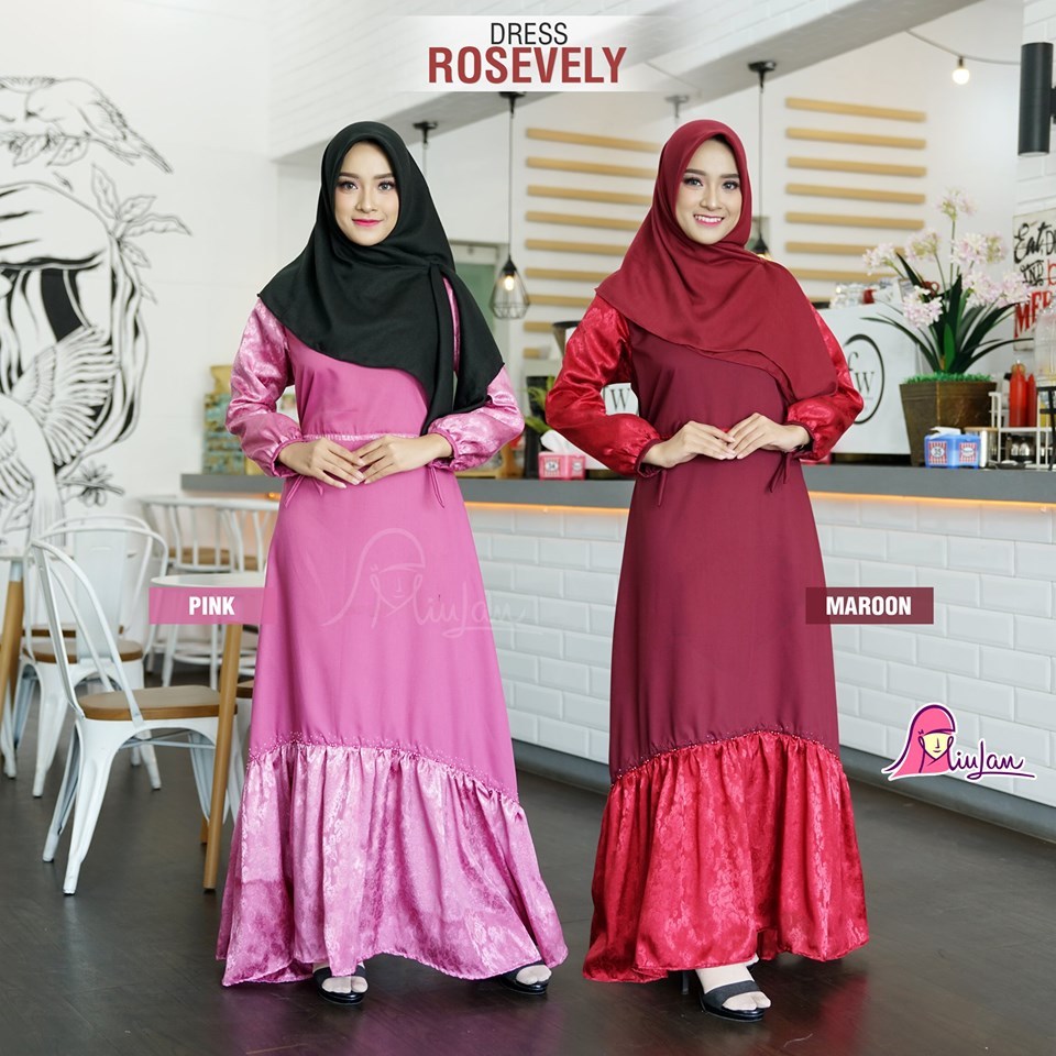 MIULAN Dress Rosevely Miulan - Baju Panjang Muslimah Cantik Nyaman Kombinasi Katun Toyobo & Satin Va