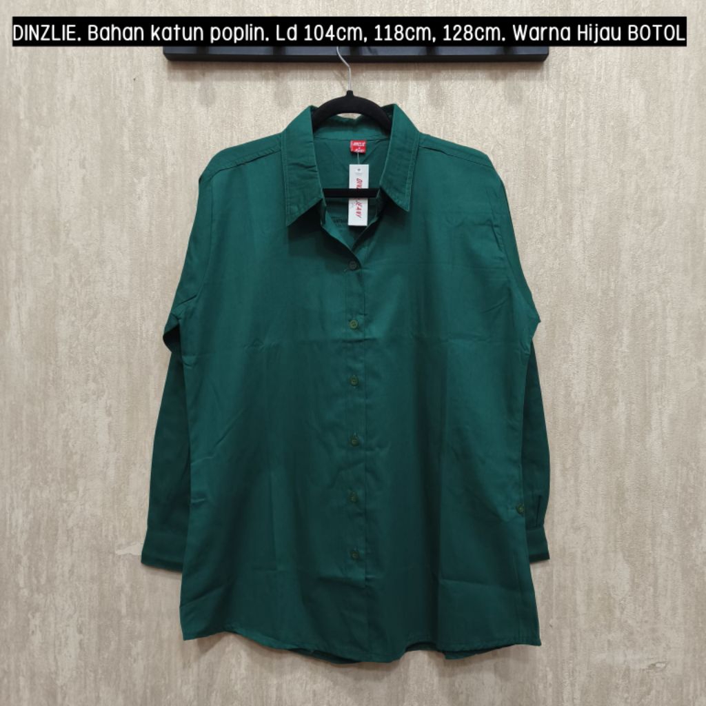 Kemeja Polos Wanita JUMBO Bigsize bahan katun tebal premium poplin warna hijau botol ukuran xl XXL x