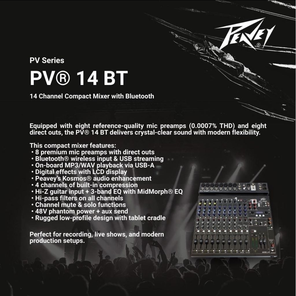 PEAVEY PV14BT | PEAVEY PV 14BT | PEAVEY PV 14 BT Mixer Analog 14 Channel with Bluetooth & USB