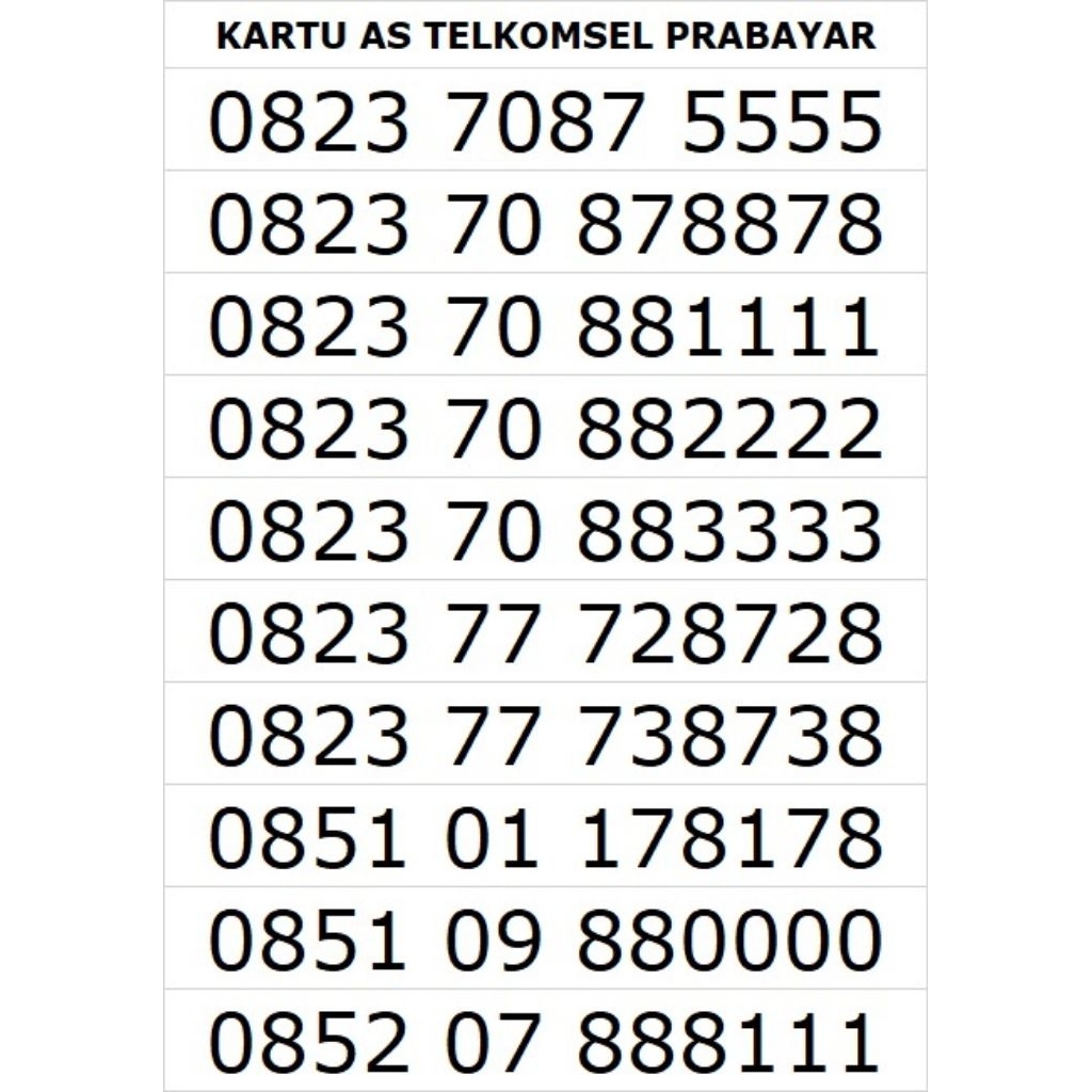 Nomor cantik  KARTU AS TELKOMSEL PRABAYAR (0823 / 0851 / 0852 / 0853)