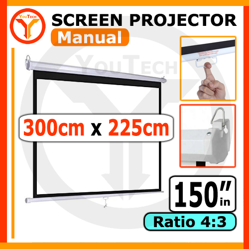 Screen Projector Manual 150" Rasio 4:3 Layar Proyektor Gantung Dinding 150 inch