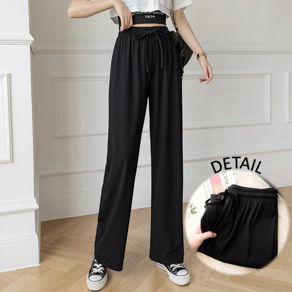 CELANA KULOT CRINKLE AIRFLOW WANITA HIGHWAIST POLOS ASIC PANTS PANJANG CULLOTE TALI KAIN JATUH ADEM 