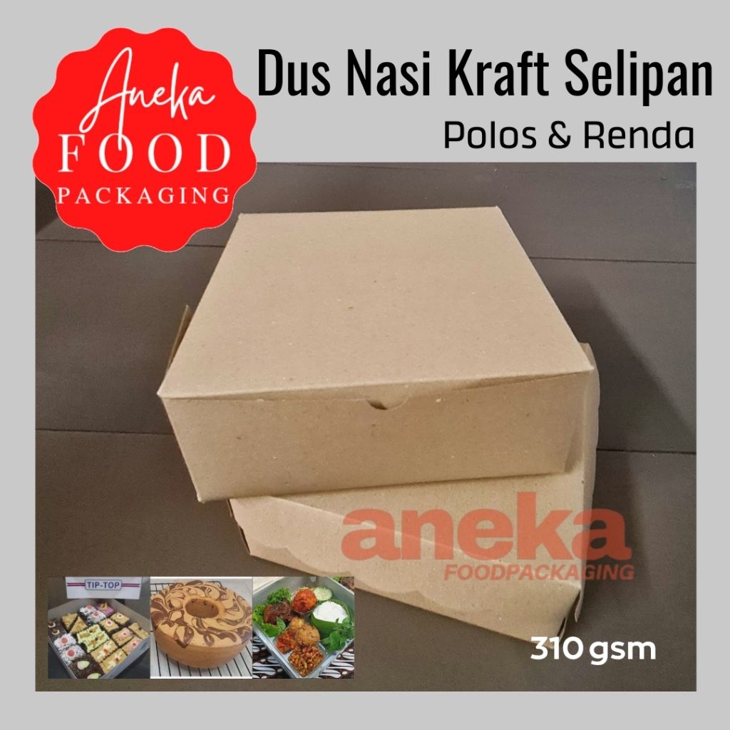 

Dus kotak nasi KRAFT box 18x18 & 20x20 cm coklat lunch box POLOS & RENDA kemasan makanan katering laminasi rice box kue