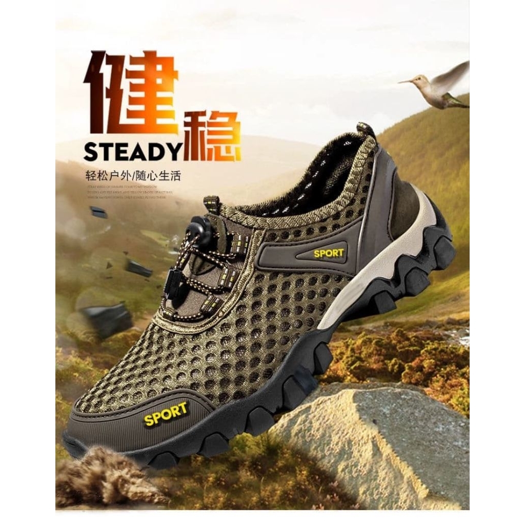 Sepatu Pria Jaring Kekinian Original 100% Import Sneakers Cowok Jogging Travelling Sepatu Hiking Sep