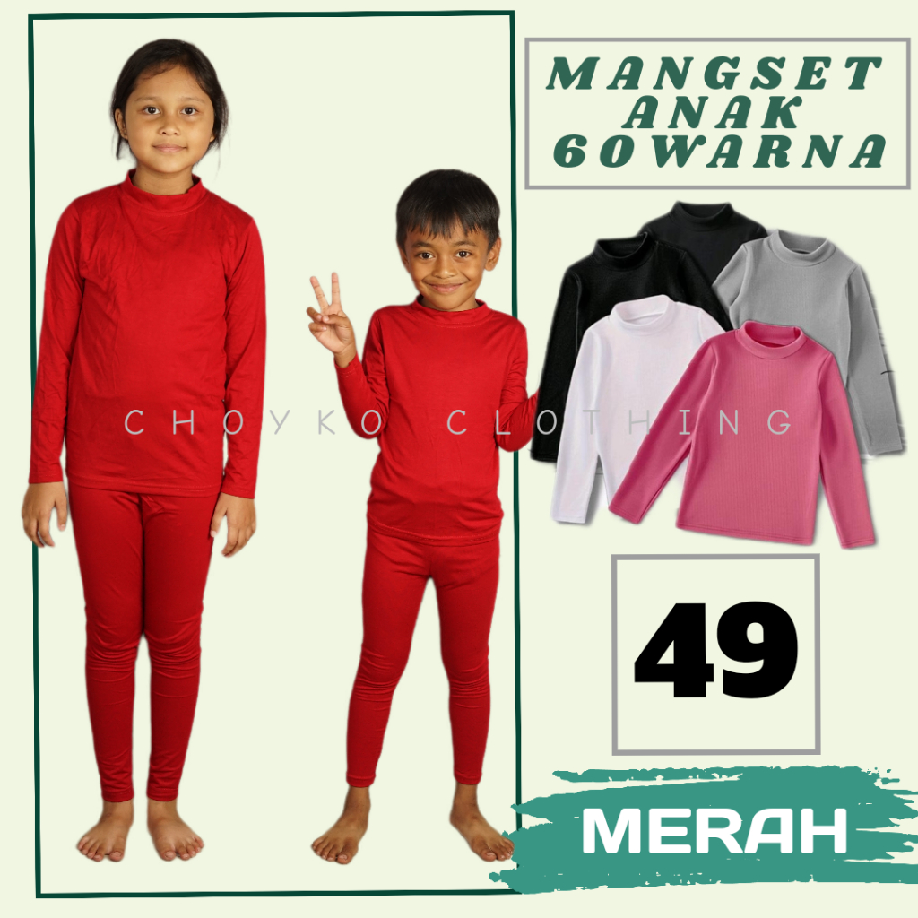 Manset anak perempuan & laki-laki 1-12 tahun lengan panjang merah