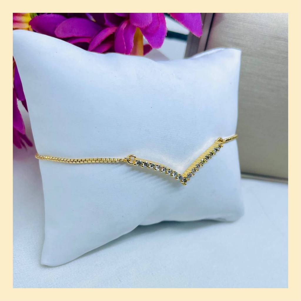 Perhiasan Gelang Tangan Aurel Lapis Emas Model Serut Full Permata