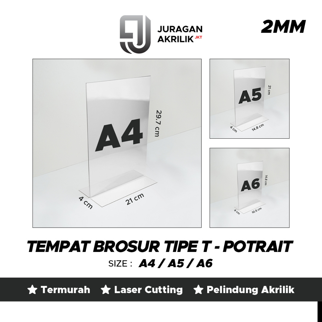 Tempat Brosur Akrilik A4 A5 A6 2mm / Stand QRIS Meja Kasir / Acrylic Tent Card Holder Display Menu