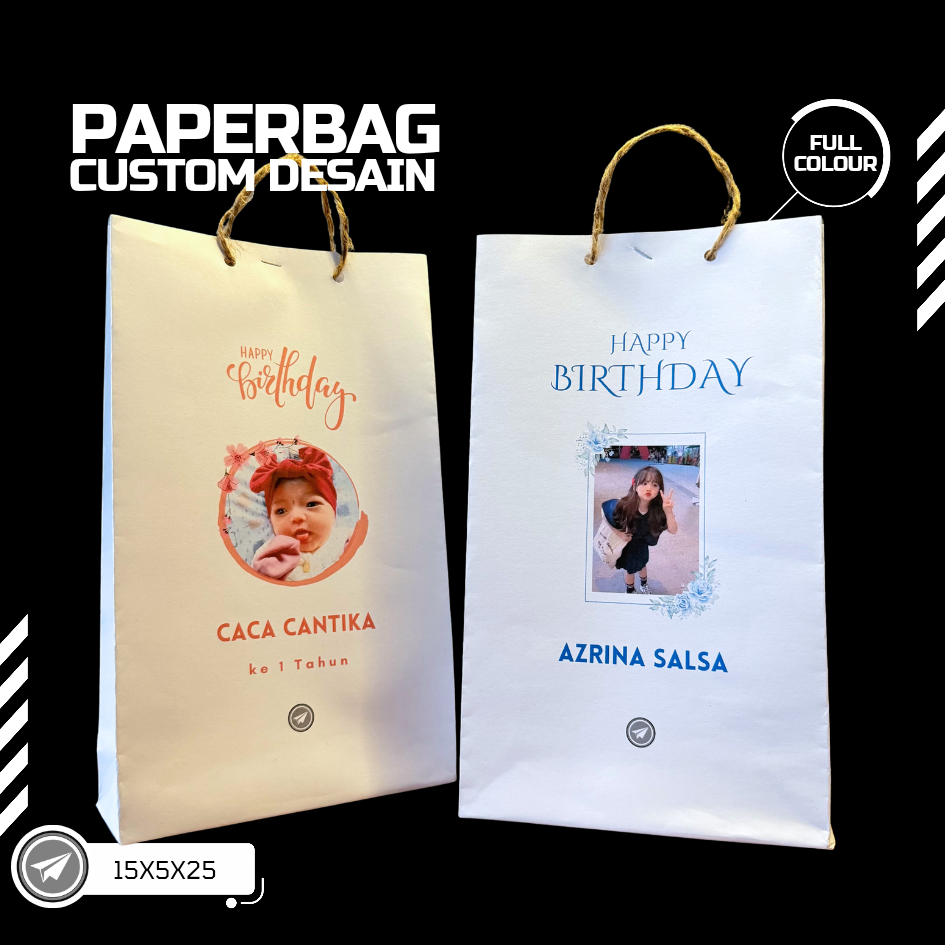 

CV. Berkah Kertas Jaya | Free Custom Nama Paper Bag Kado Ultah Desain Full Color Muat Isi Jajan Snack Souvenir Multifungsi 15x5x25